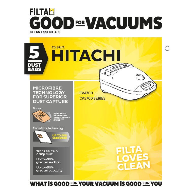 FILTA Vacuum Bags to suit HITACHI - 5 PACK (F017)