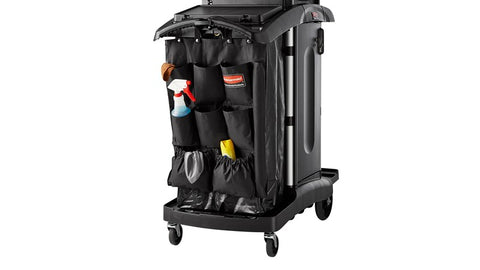 Rubbermaid 1861427 Executive High Security Janitor Cart with Locking Hood  and Cabinets